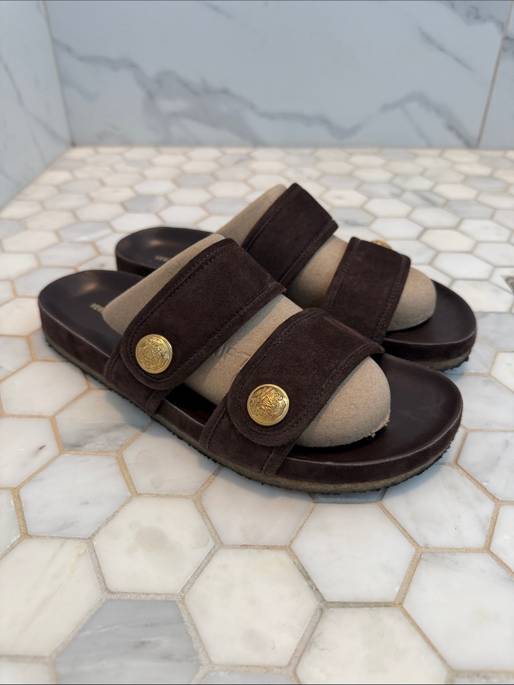 Veronica Beard Percey Dark Brown Suede Leather Slide Sandal Size 10 - Picture 2 of 12